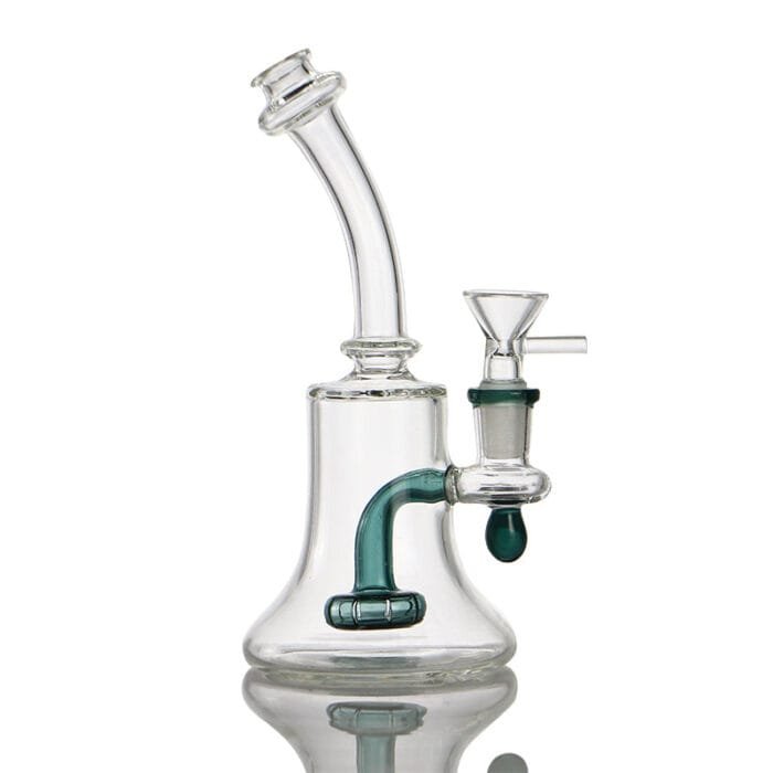 bent-neck-showerhead-perc-glass-bell-dab-rig-lake-green-color-show